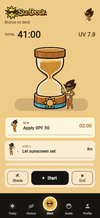 SunDeck live tanning timer with current step