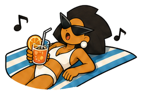 SunDeck character relaxing with a cold drink